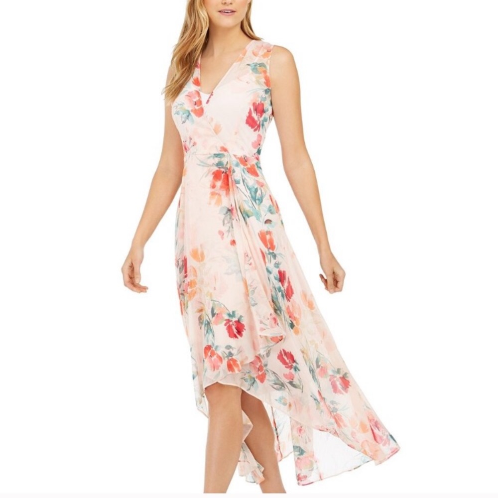 Calvin Klein Surplice Floral-Print Midi Dress